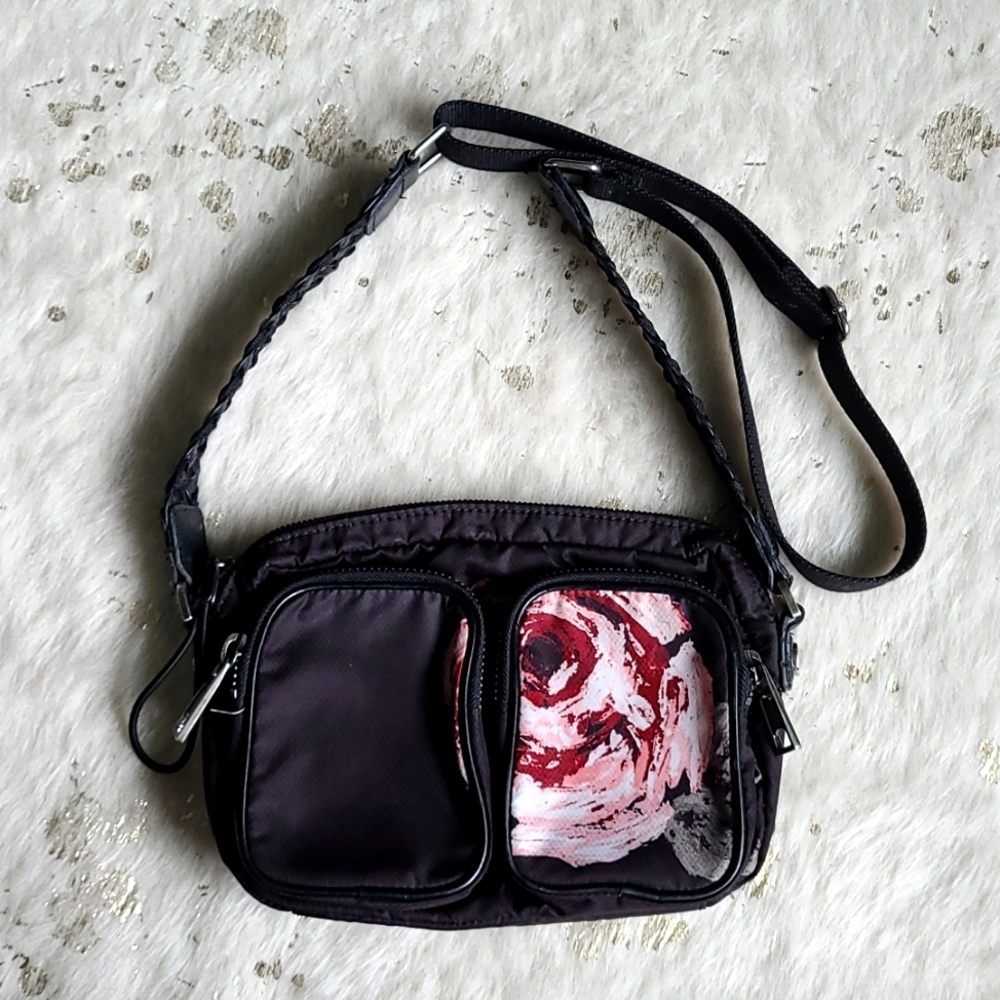 L.A.M.B Black Nylon Rose Print Crossbody Bag